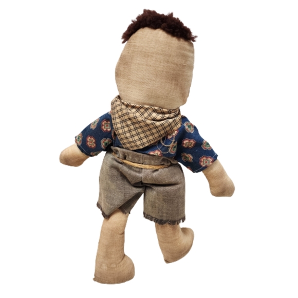 Antique Embroidered Handmade Handstitched Stuffed Handsewn Farmers Boy Doll - Picture 2 of 12